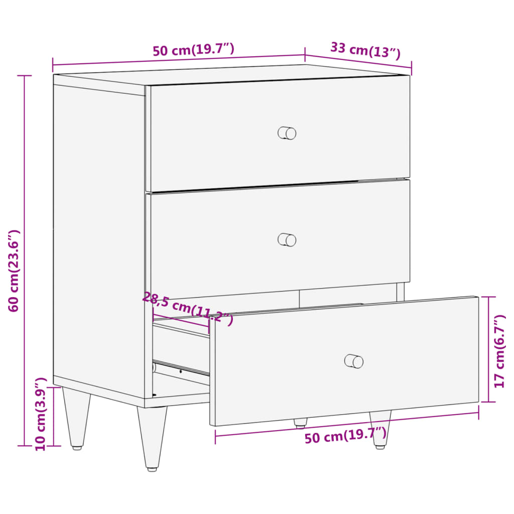 Bedside table, 50x33x60 cm, solid mango wood