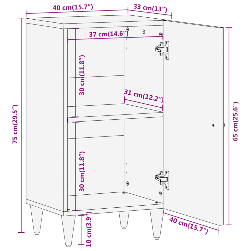 Side cabinet, 40x33x75 cm, solid mango wood