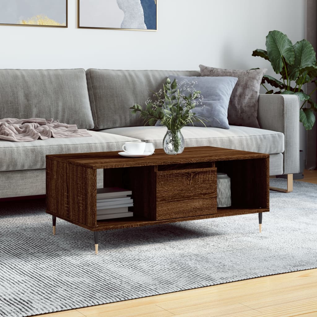 Coffee table, brown oak, 90x50x36.5 cm, processed wood