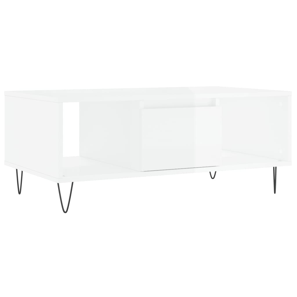 Coffee table, high-gloss white, 90x50x36.5 cm, composite wood