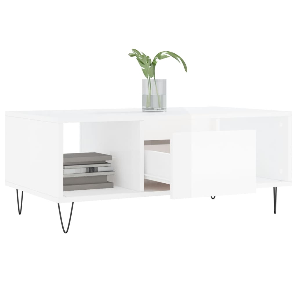 Coffee table, high-gloss white, 90x50x36.5 cm, composite wood