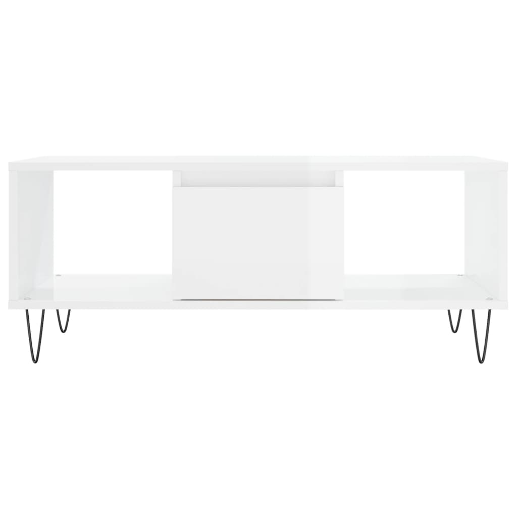 Coffee table, high-gloss white, 90x50x36.5 cm, composite wood