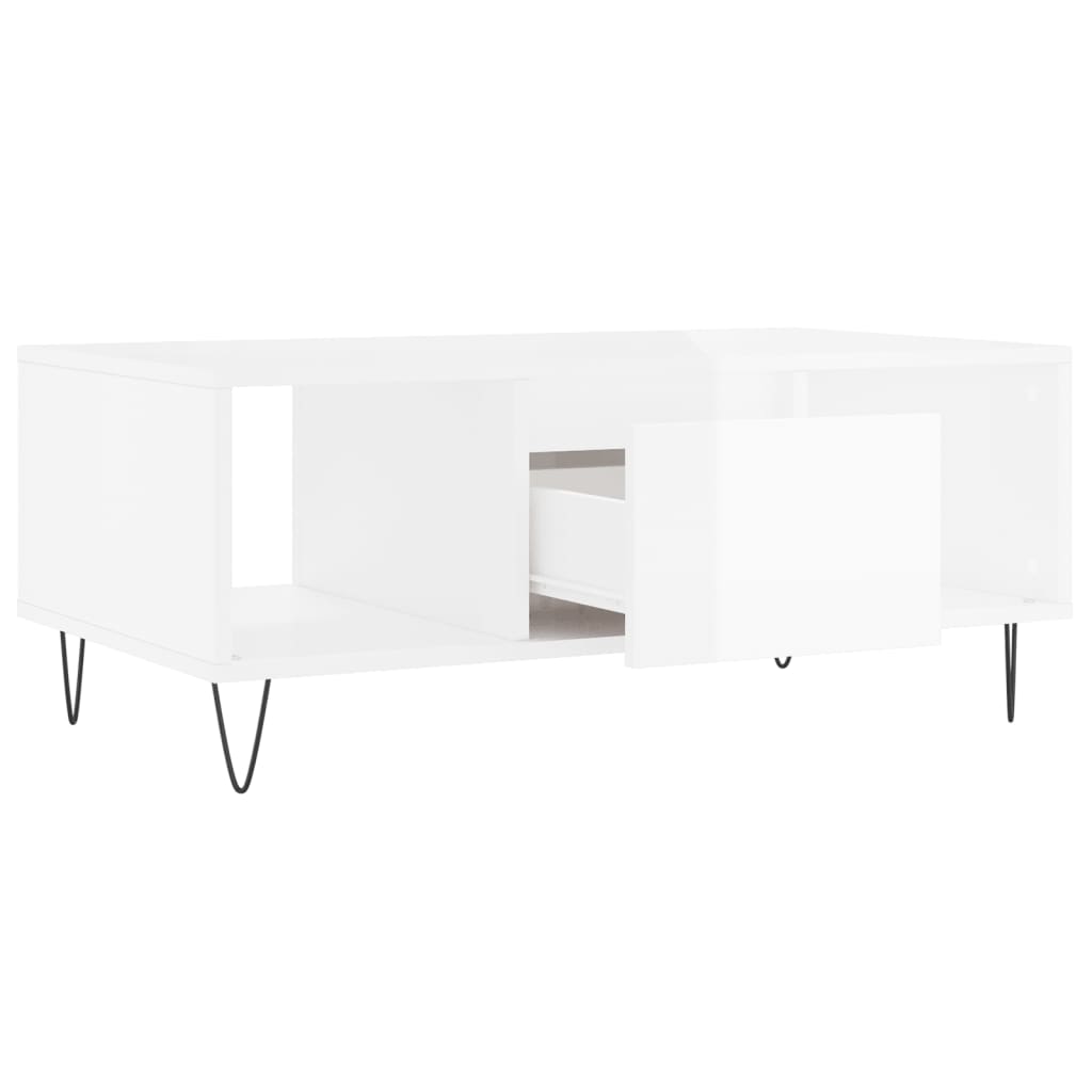 Coffee table, high-gloss white, 90x50x36.5 cm, composite wood