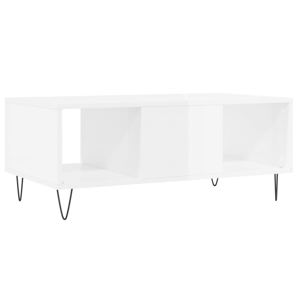 Coffee table, high-gloss white, 90x50x36.5 cm, composite wood