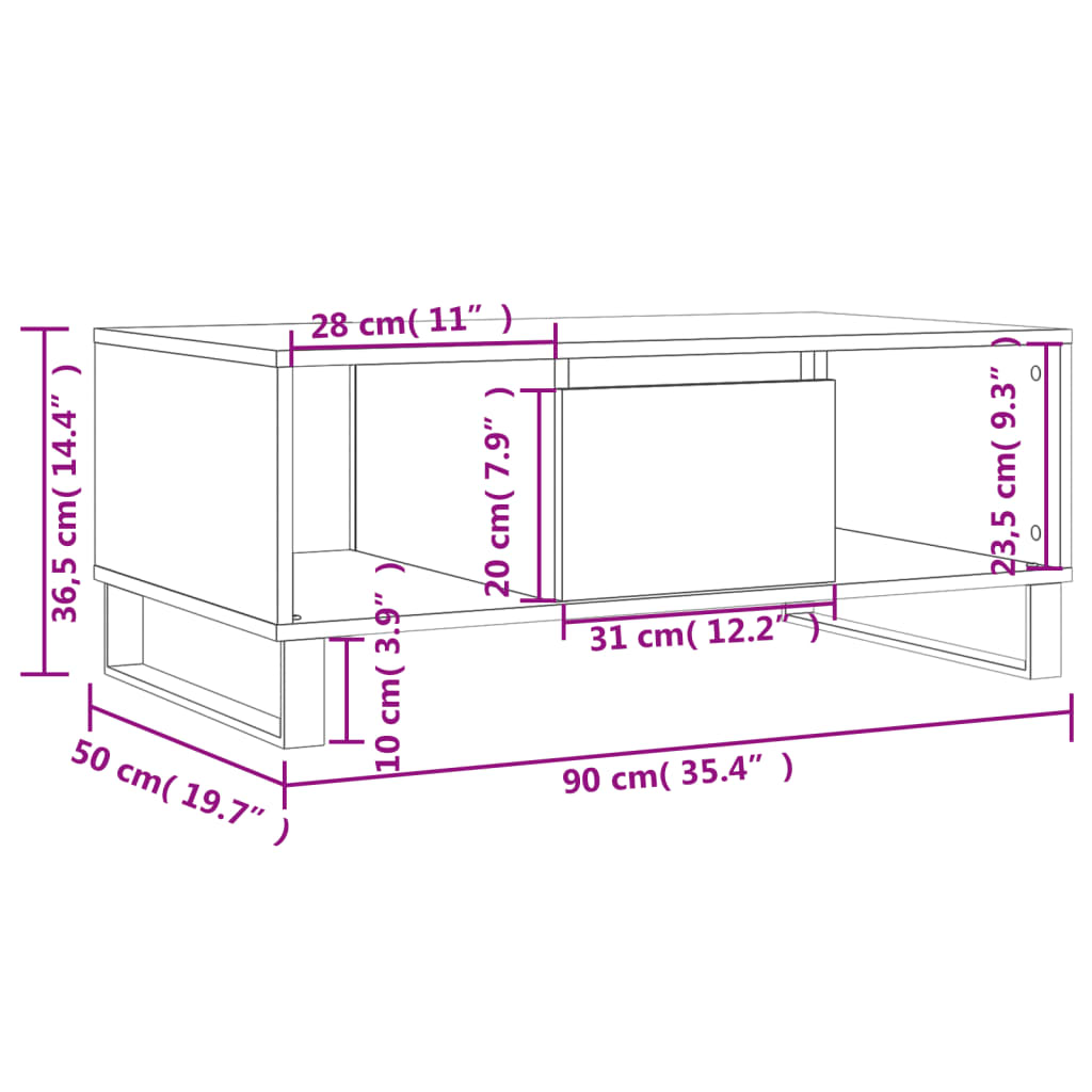 Coffee table, white, 90x50x36.5 cm, processed wood