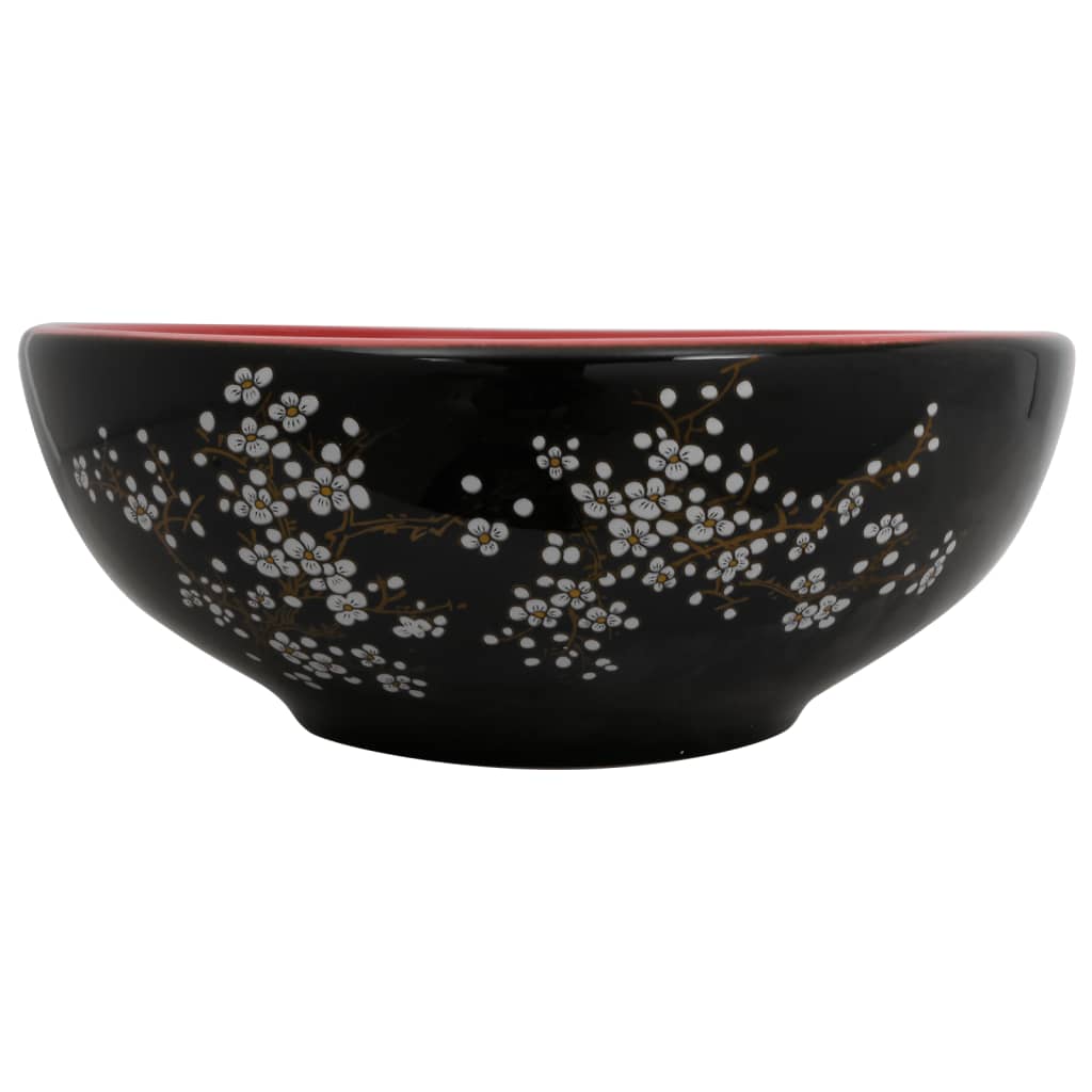 Countertop washbasin, black and red, round, Φ41x14 cm, ceramic