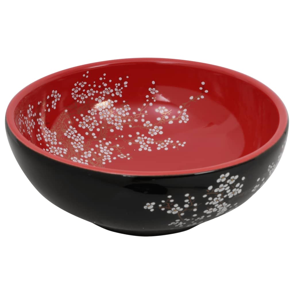 Countertop washbasin, black and red, round, Φ41x14 cm, ceramic