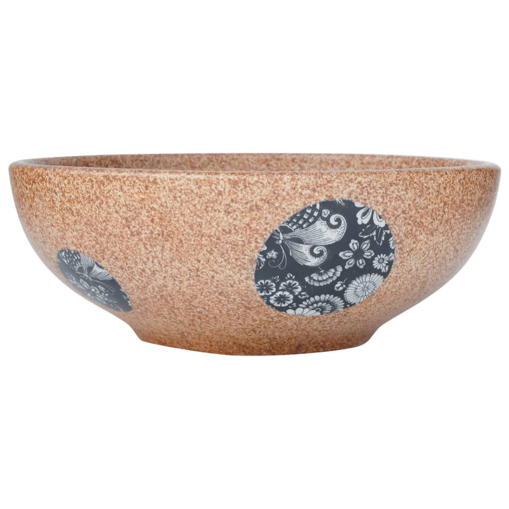 Countertop washbasin, brown and blue, round, Φ41x14 cm, ceramic