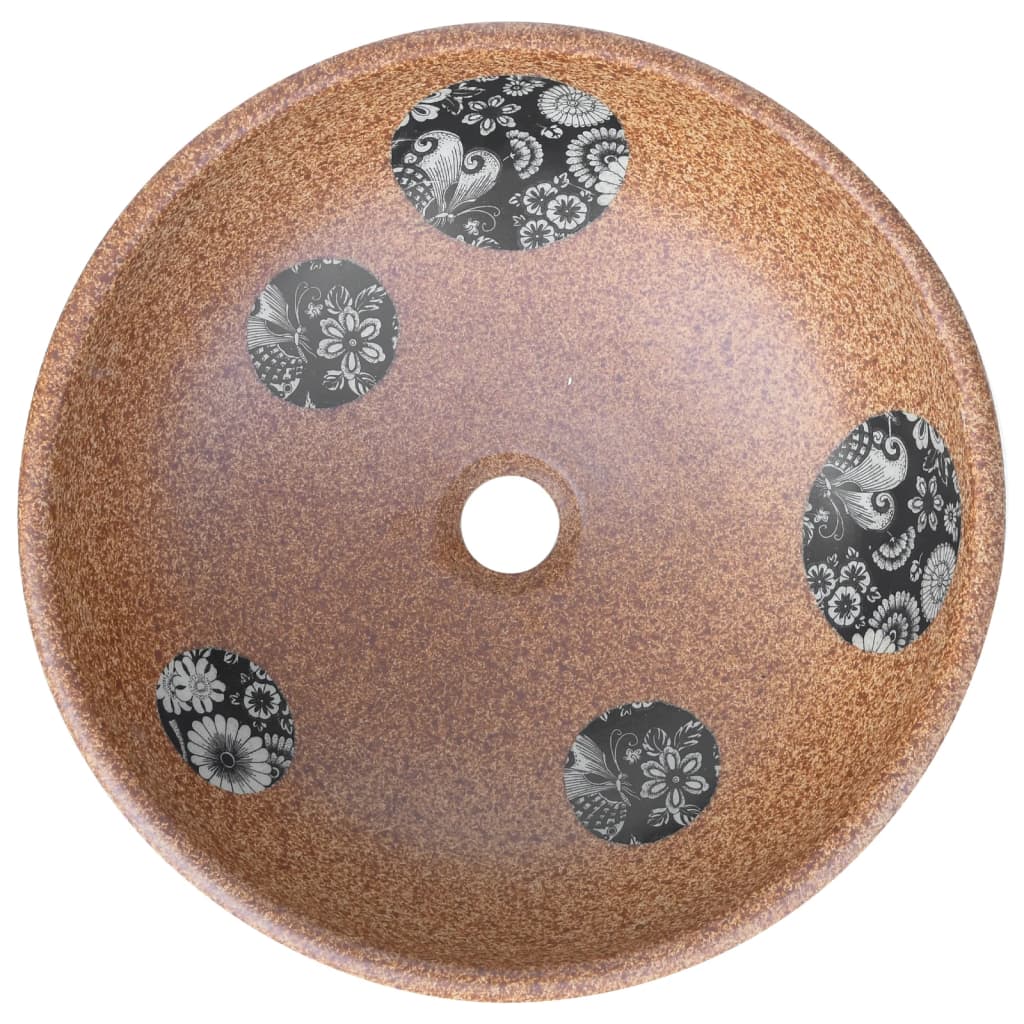 Countertop washbasin, brown and blue, round, Φ41x14 cm, ceramic