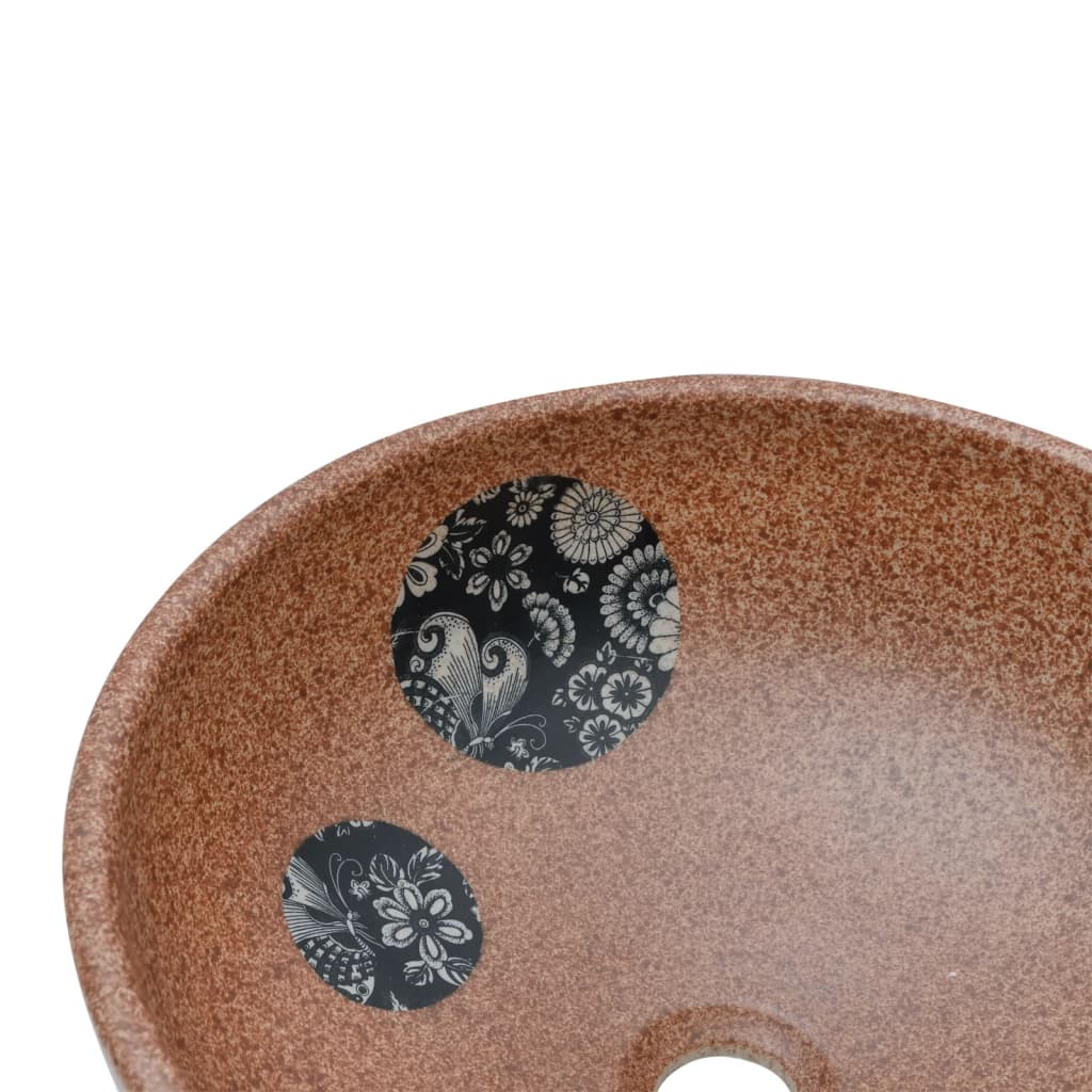 Countertop washbasin, brown and blue, round, Φ41x14 cm, ceramic