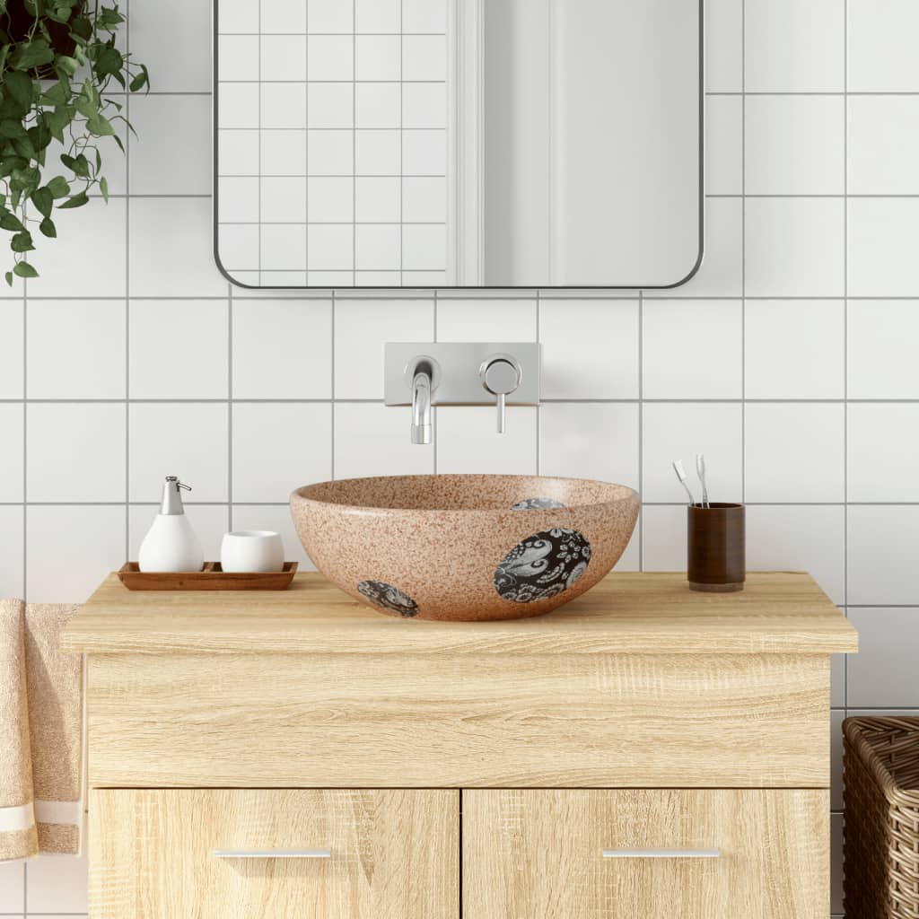 Countertop washbasin, brown and blue, round, Φ41x14 cm, ceramic