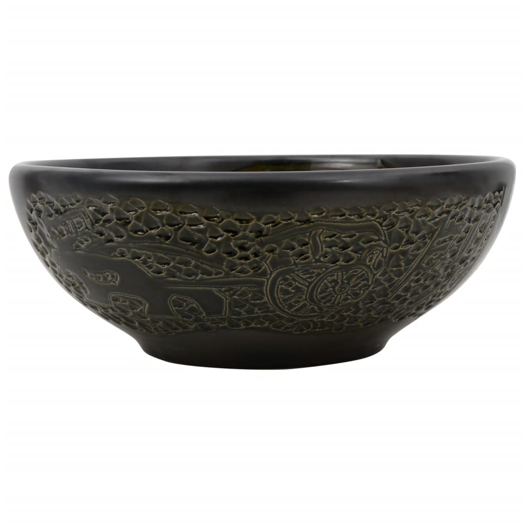 Countertop washbasin, black, round, Φ41x14 cm, ceramic