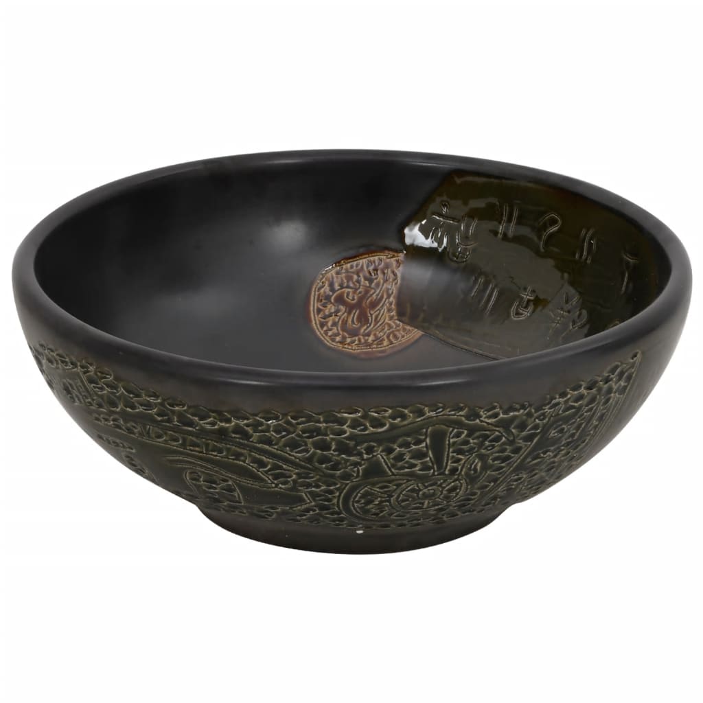 Countertop washbasin, black, round, Φ41x14 cm, ceramic