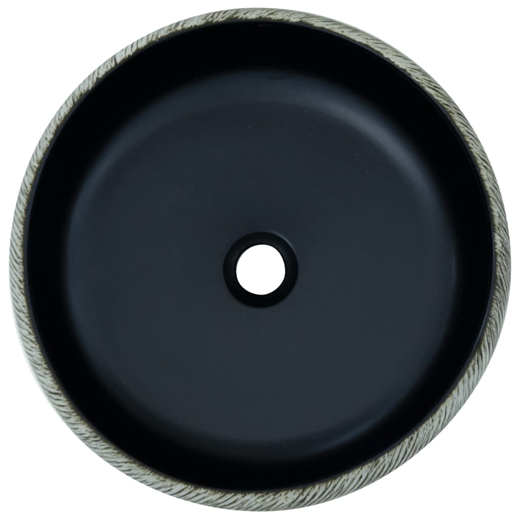 Countertop washbasin, black and gray, round, Φ41x14 cm, ceramic