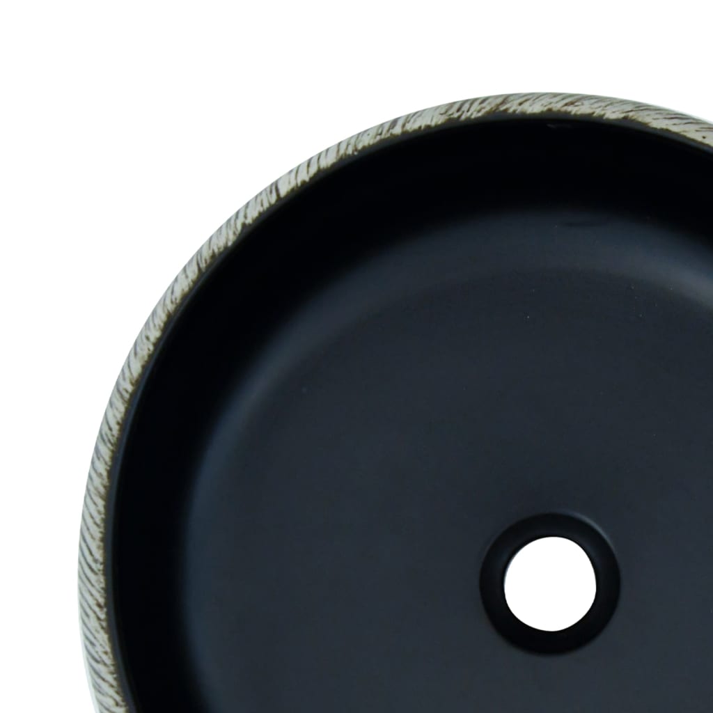 Countertop washbasin, black and gray, round, Φ41x14 cm, ceramic