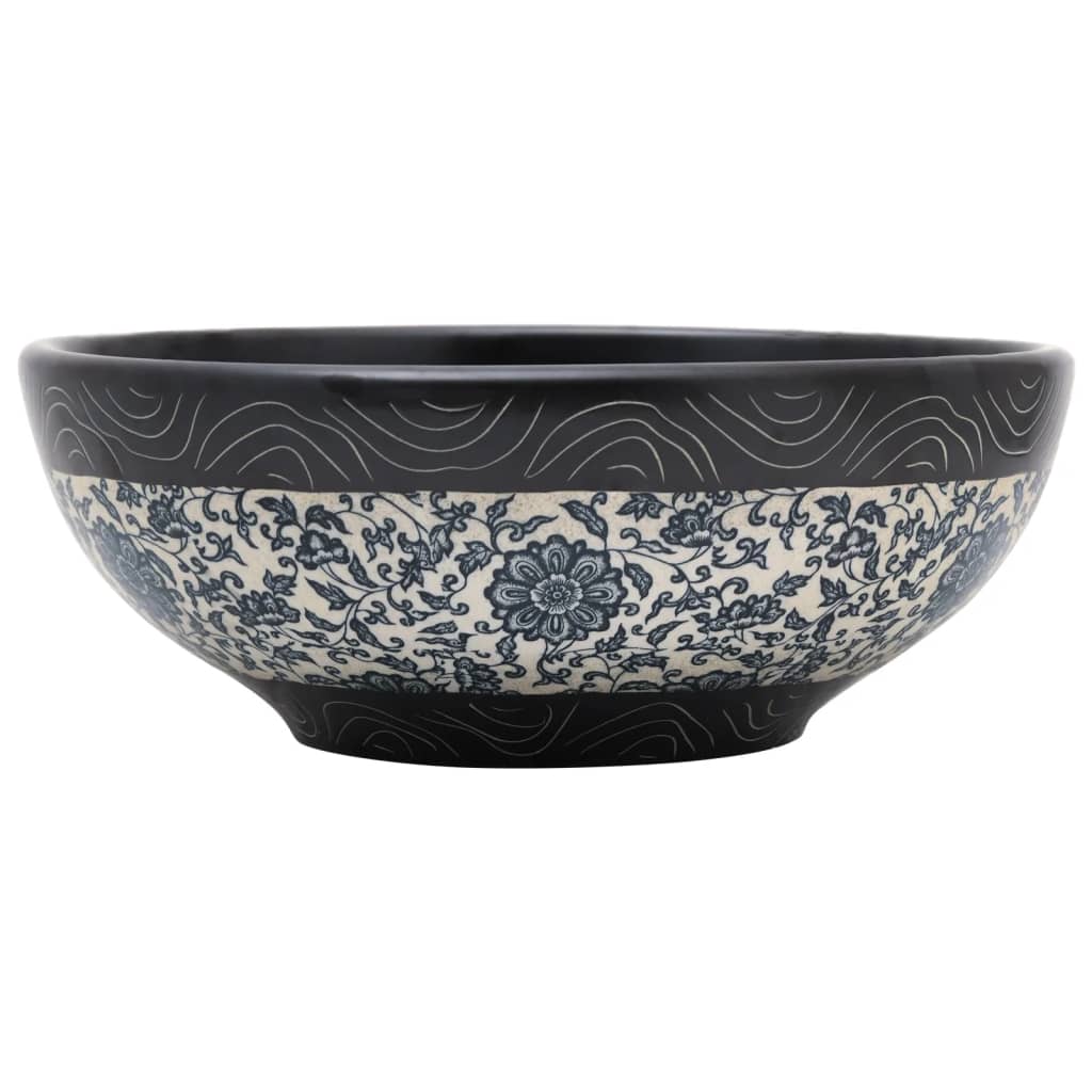 Countertop washbasin, black and blue, round, Φ41x14 cm, ceramic