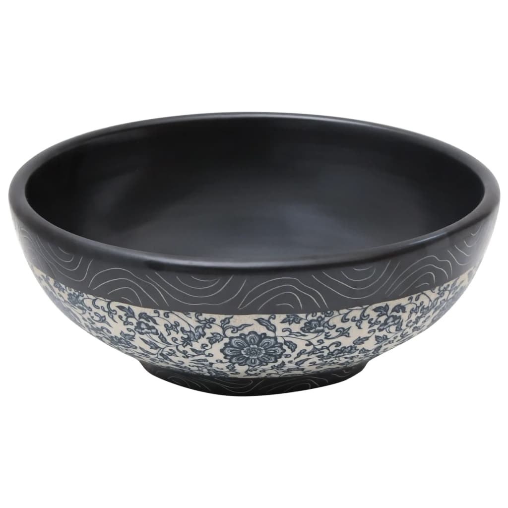 Countertop washbasin, black and blue, round, Φ41x14 cm, ceramic