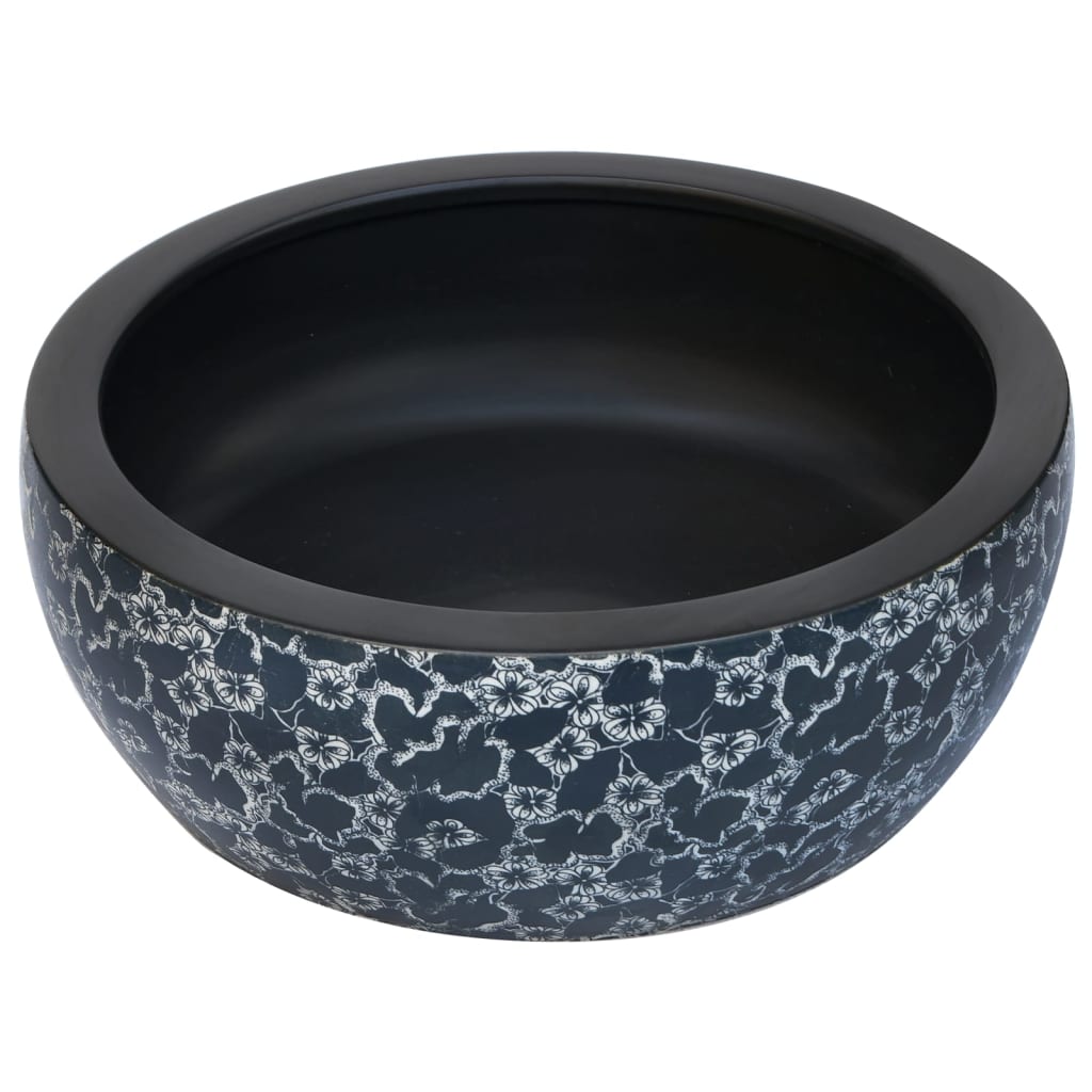 Countertop washbasin, black and blue, round, Φ41x14 cm, ceramic