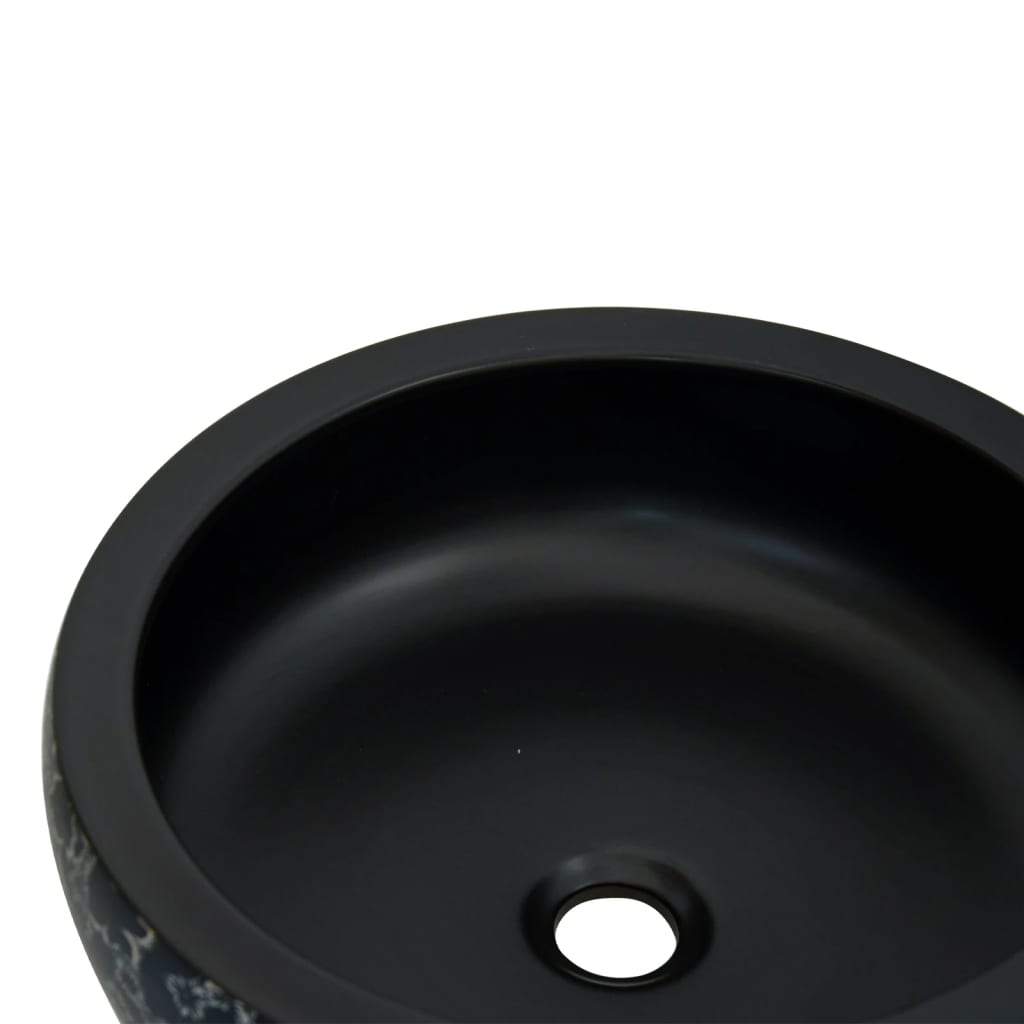 Countertop washbasin, black and blue, round, Φ41x14 cm, ceramic