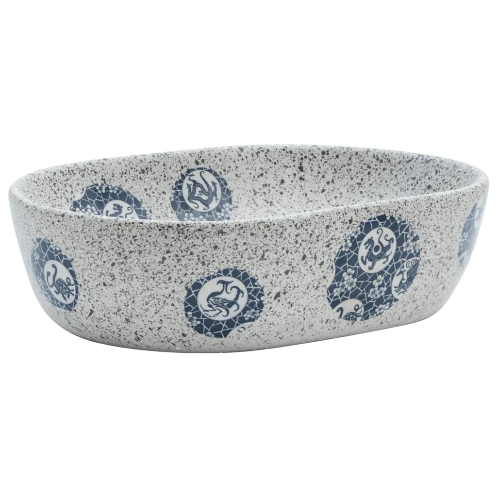 Countertop washbasin, gray and blue, 47x33x13 cm, ceramic, oval