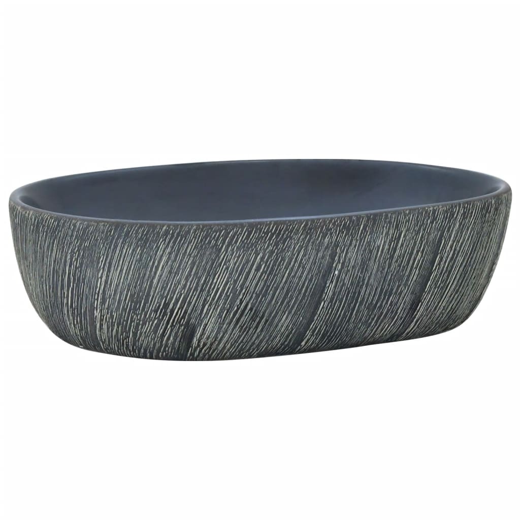 Countertop washbasin, black and gray, 47x33x13 cm, ceramic, oval