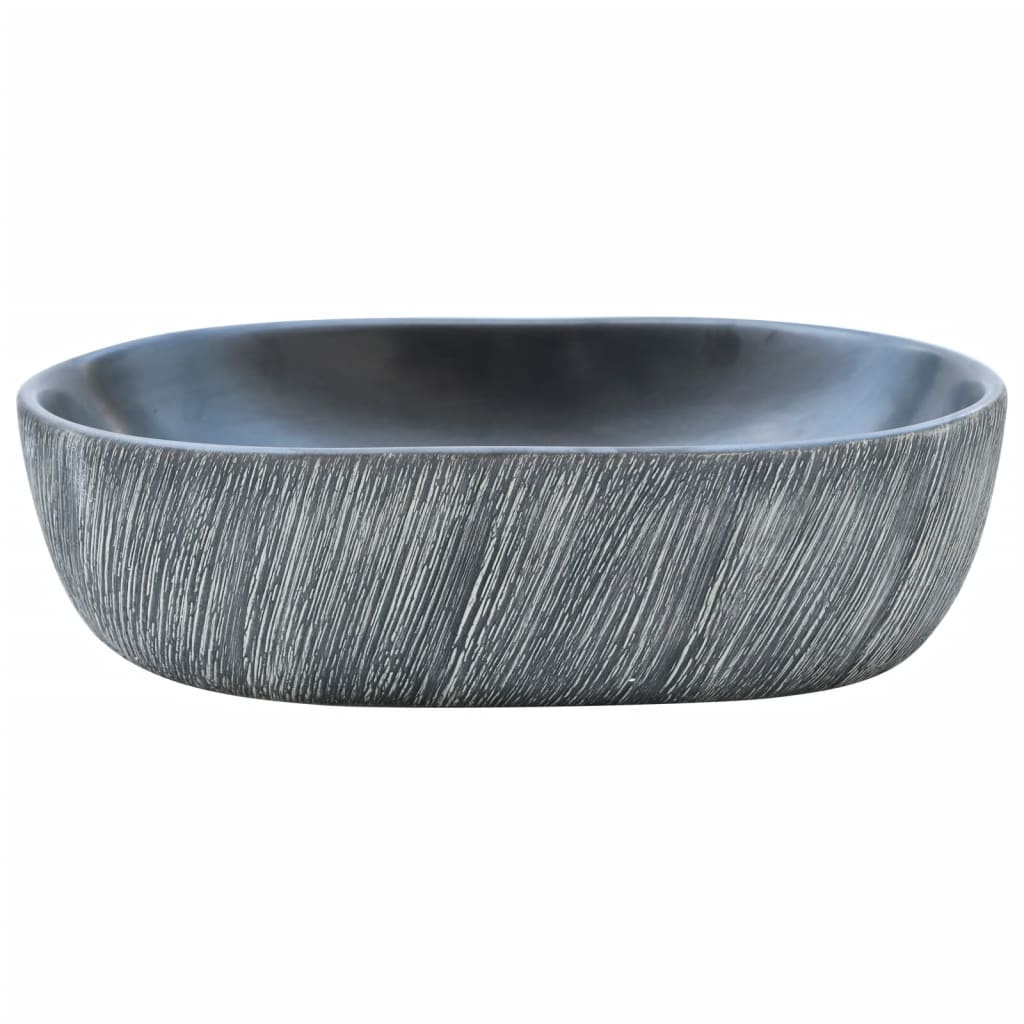 Countertop washbasin, black and gray, 47x33x13 cm, ceramic, oval