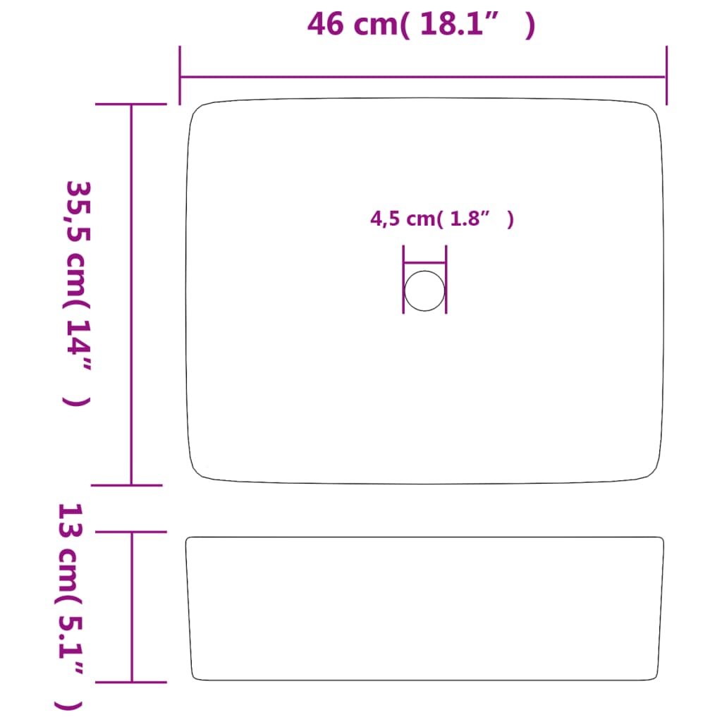 Countertop washbasin, multicolor, 46x35.5x13 cm, ceramic, rectangle