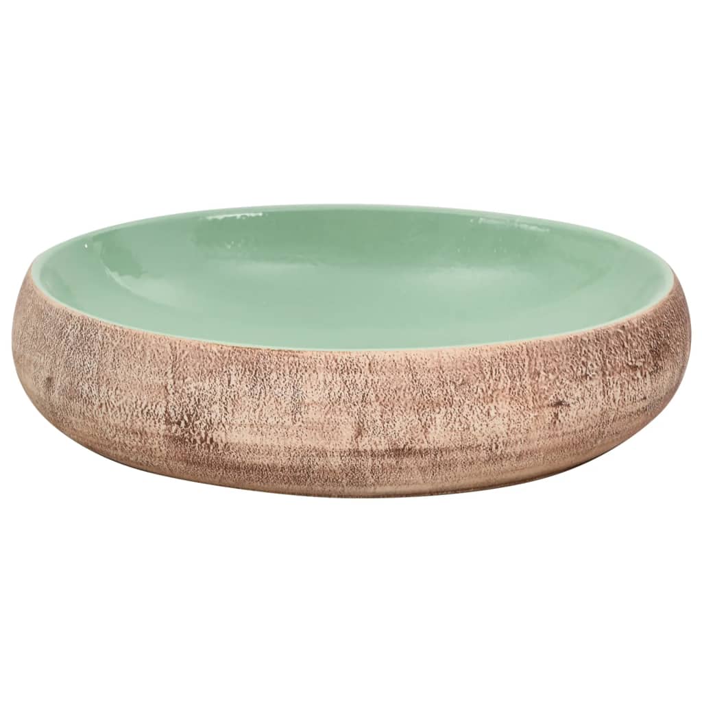 Countertop washbasin, green and brown, 59x40x15 cm, ceramic, oval