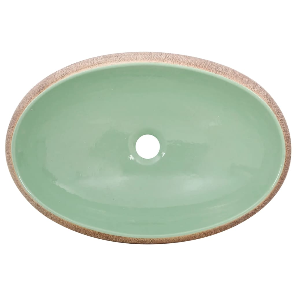 Countertop washbasin, green and brown, 59x40x15 cm, ceramic, oval