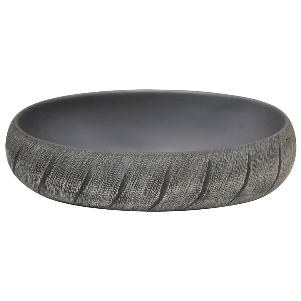 Countertop washbasin, black and gray, 59x40x15 cm, ceramic, oval