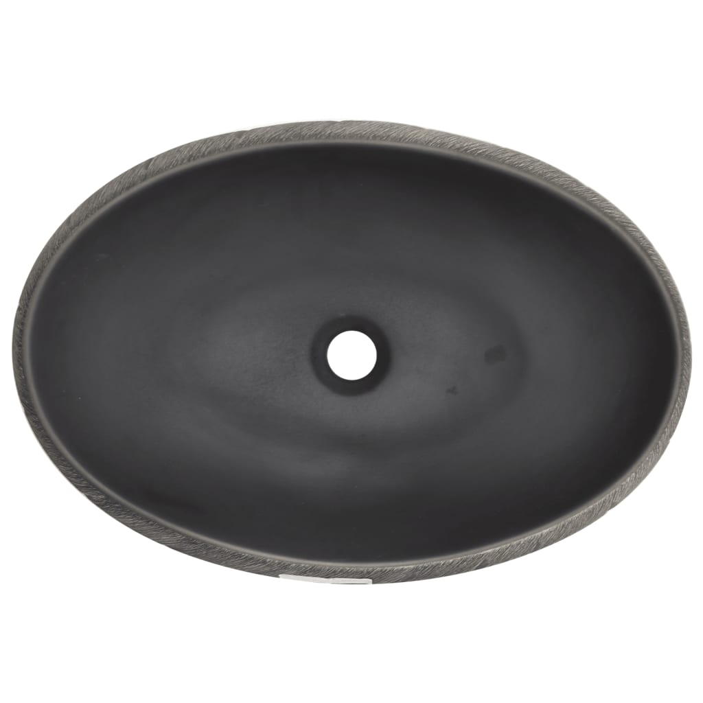 Countertop washbasin, black and gray, 59x40x15 cm, ceramic, oval