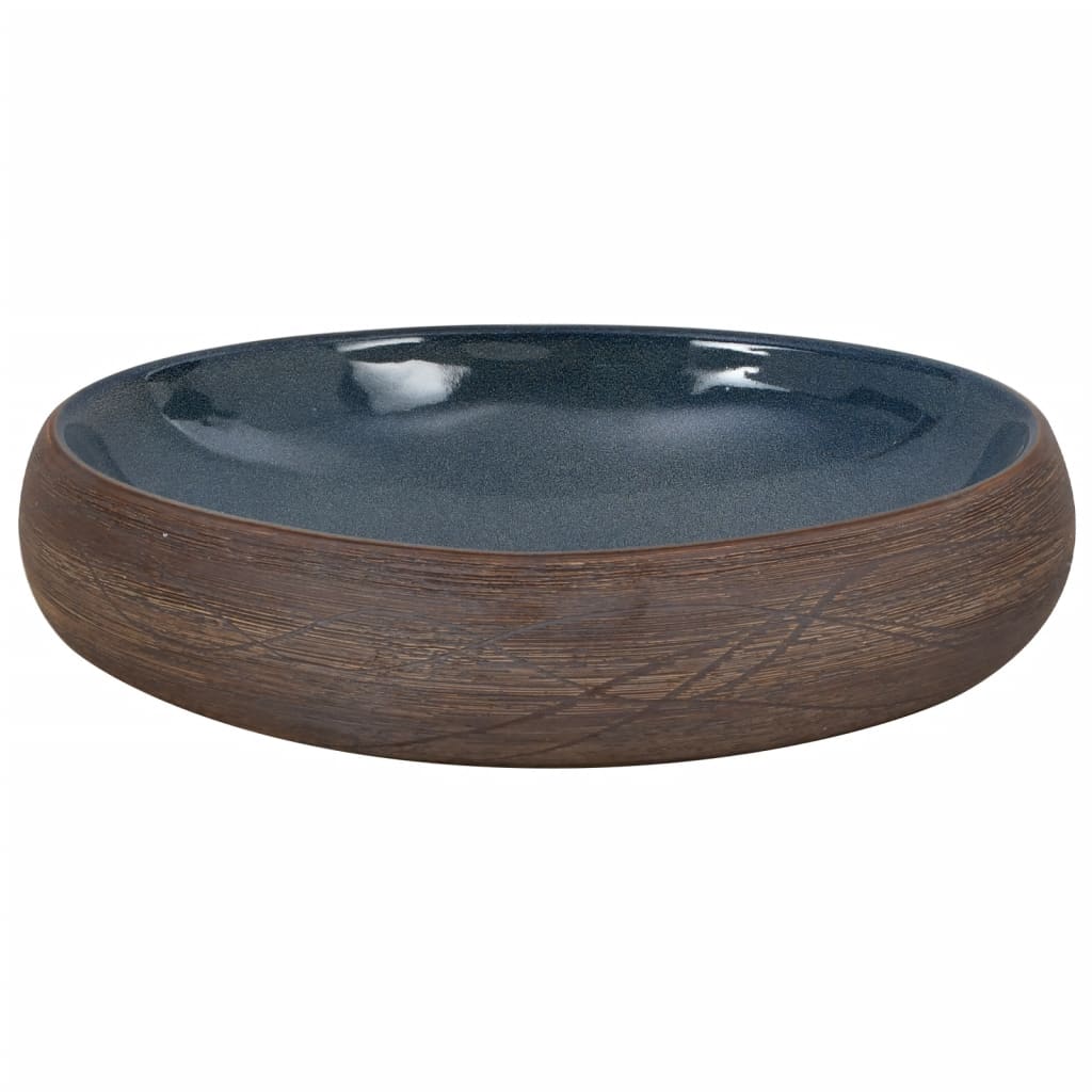 Countertop washbasin, brown and blue, 59x40x15 cm, ceramic, oval