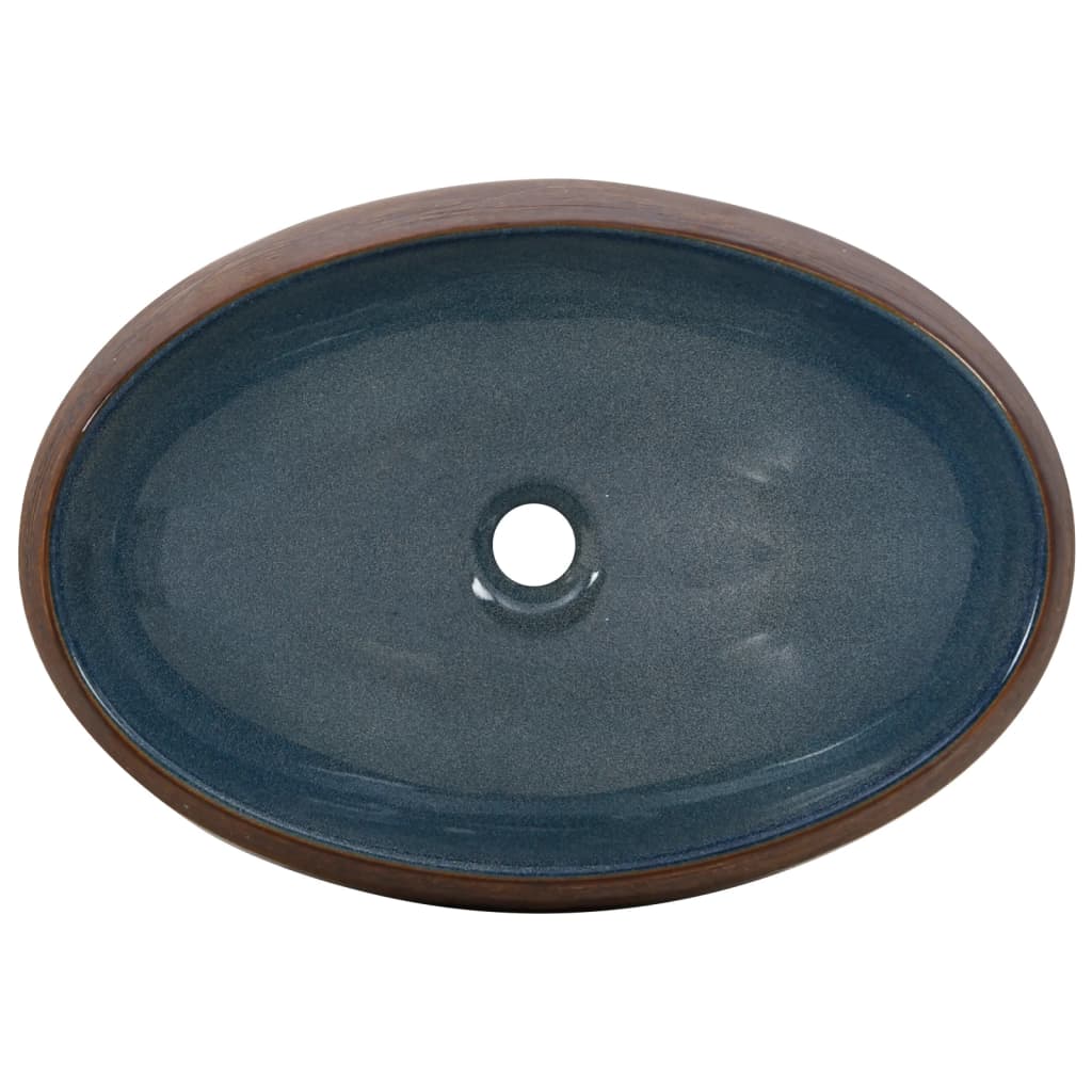 Countertop washbasin, brown and blue, 59x40x15 cm, ceramic, oval