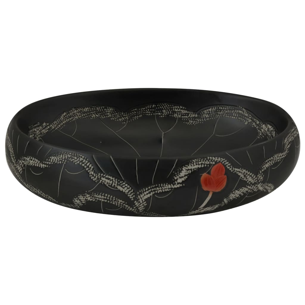 Countertop washbasin, black, 59x40x15 cm, ceramic, oval