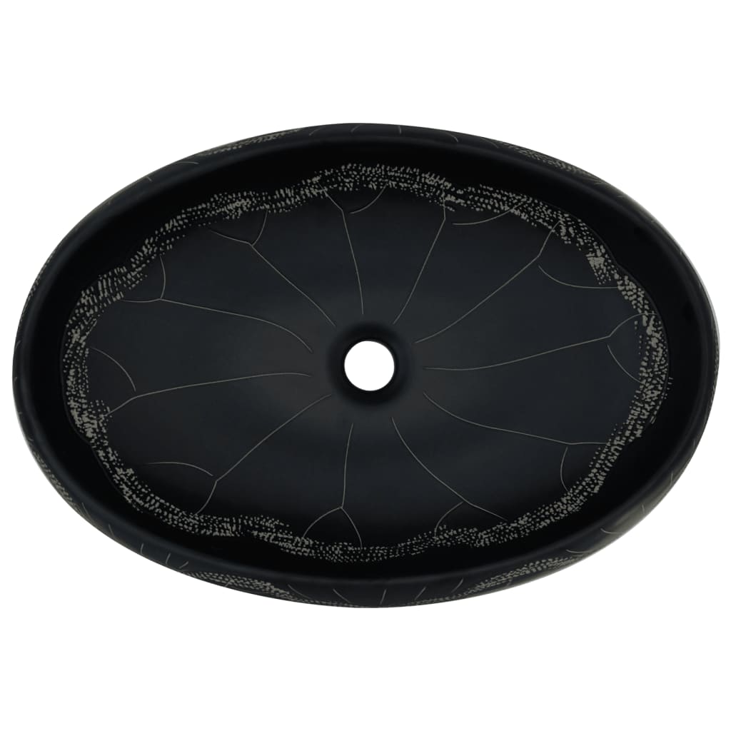 Countertop washbasin, black, 59x40x15 cm, ceramic, oval