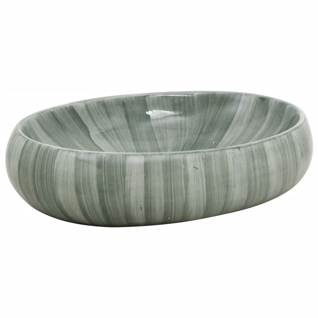 Countertop washbasin, green, 59x40x15 cm, ceramic, oval