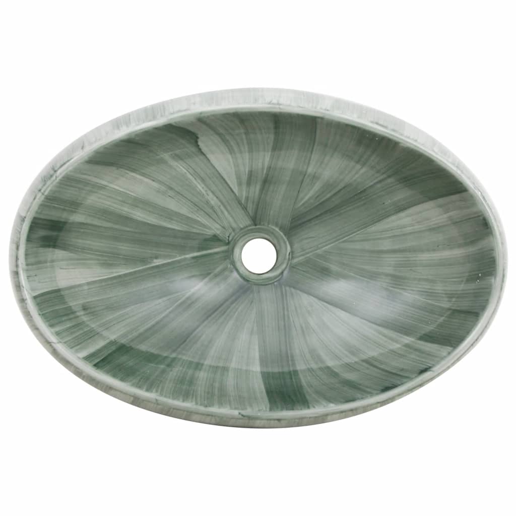 Countertop washbasin, green, 59x40x15 cm, ceramic, oval