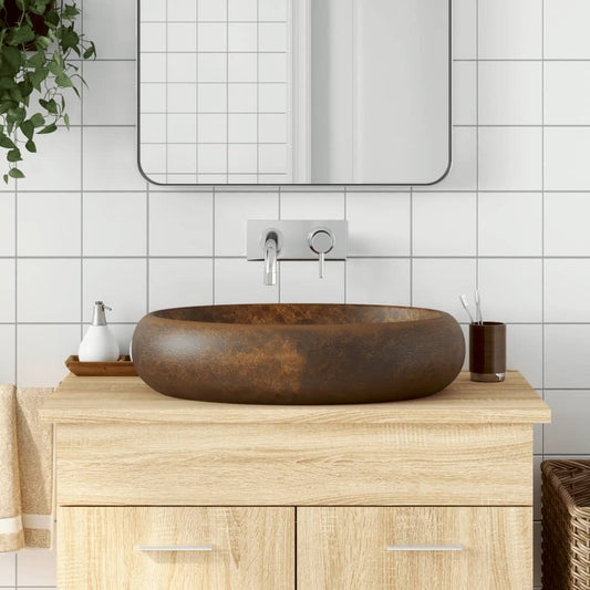 Countertop washbasin, brown, 59x40x15 cm, ceramic, oval