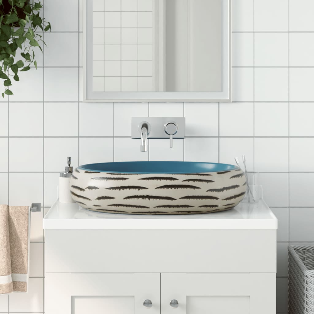 Countertop washbasin, multicolor, 59x40x15 cm, ceramic, oval