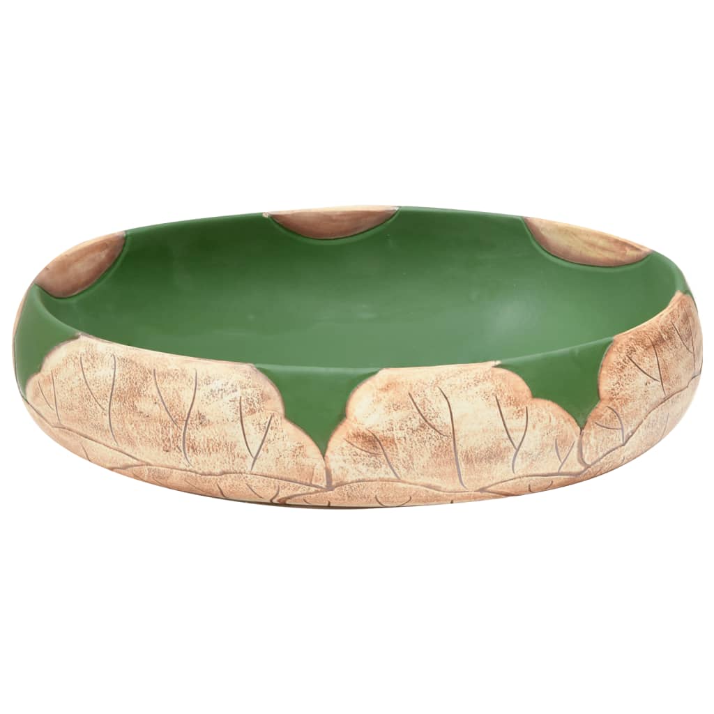 Countertop washbasin, green and brown, 59x40x15 cm, ceramic, oval