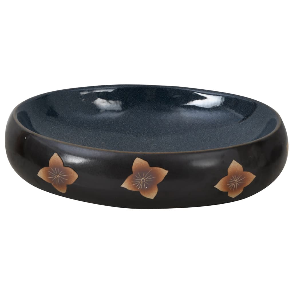 Countertop washbasin, black and blue, 59x40x15 cm, ceramic, oval