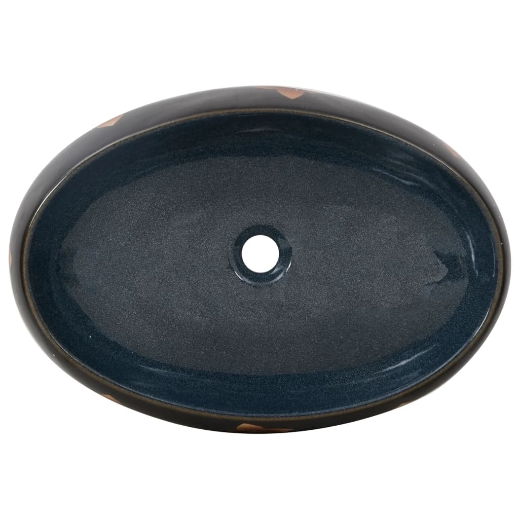 Countertop washbasin, black and blue, 59x40x15 cm, ceramic, oval