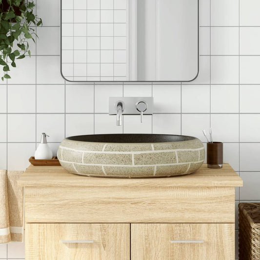 Countertop washbasin, multicolor, 59x40x15 cm, ceramic, oval