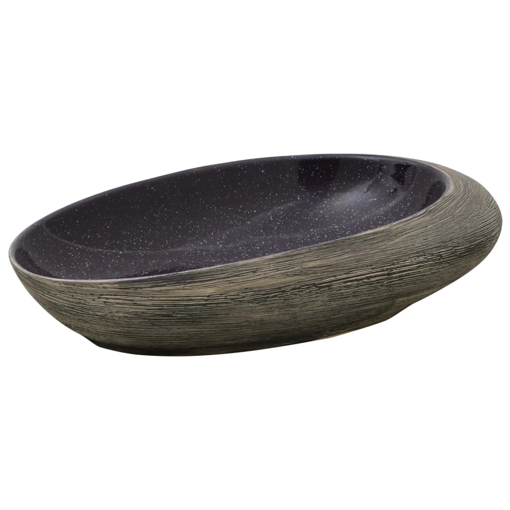 Countertop washbasin, purple and gray, 59x40x14 cm, ceramic, oval