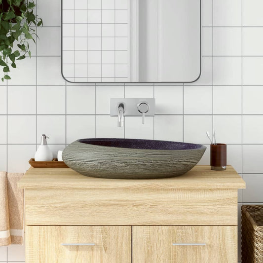 Countertop washbasin, purple and gray, 59x40x14 cm, ceramic, oval