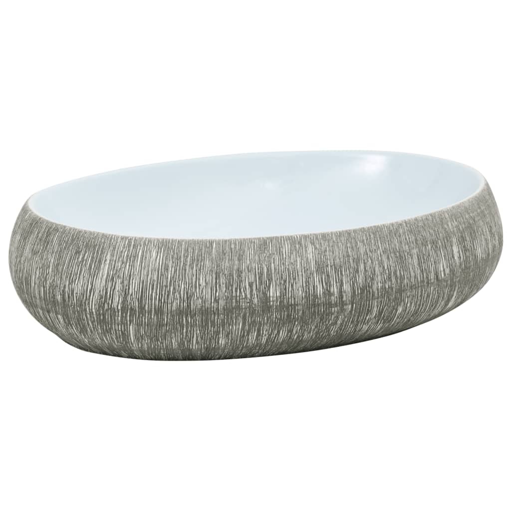 Countertop washbasin, gray and blue, 59x40x15 cm, ceramic, oval