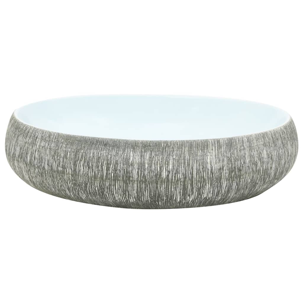 Countertop washbasin, gray and blue, 59x40x15 cm, ceramic, oval