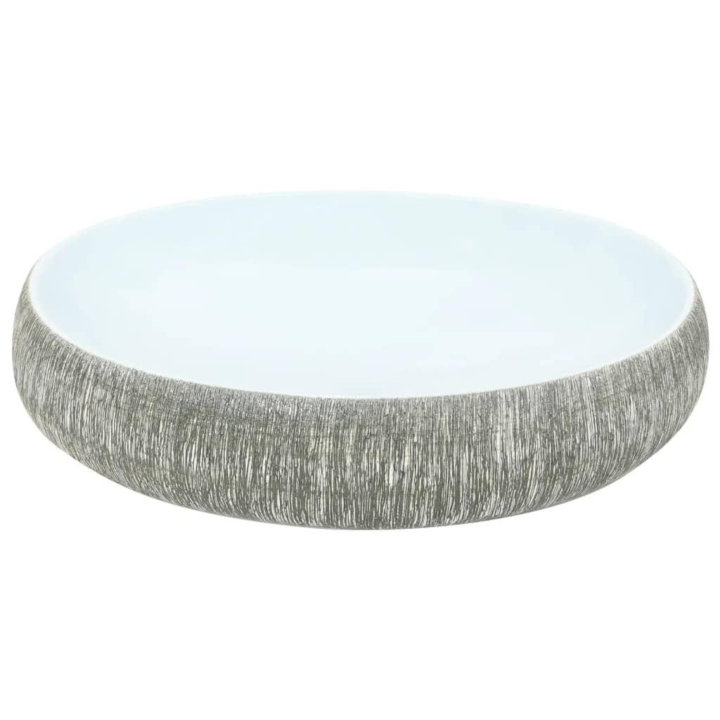 Countertop washbasin, gray and blue, 59x40x15 cm, ceramic, oval