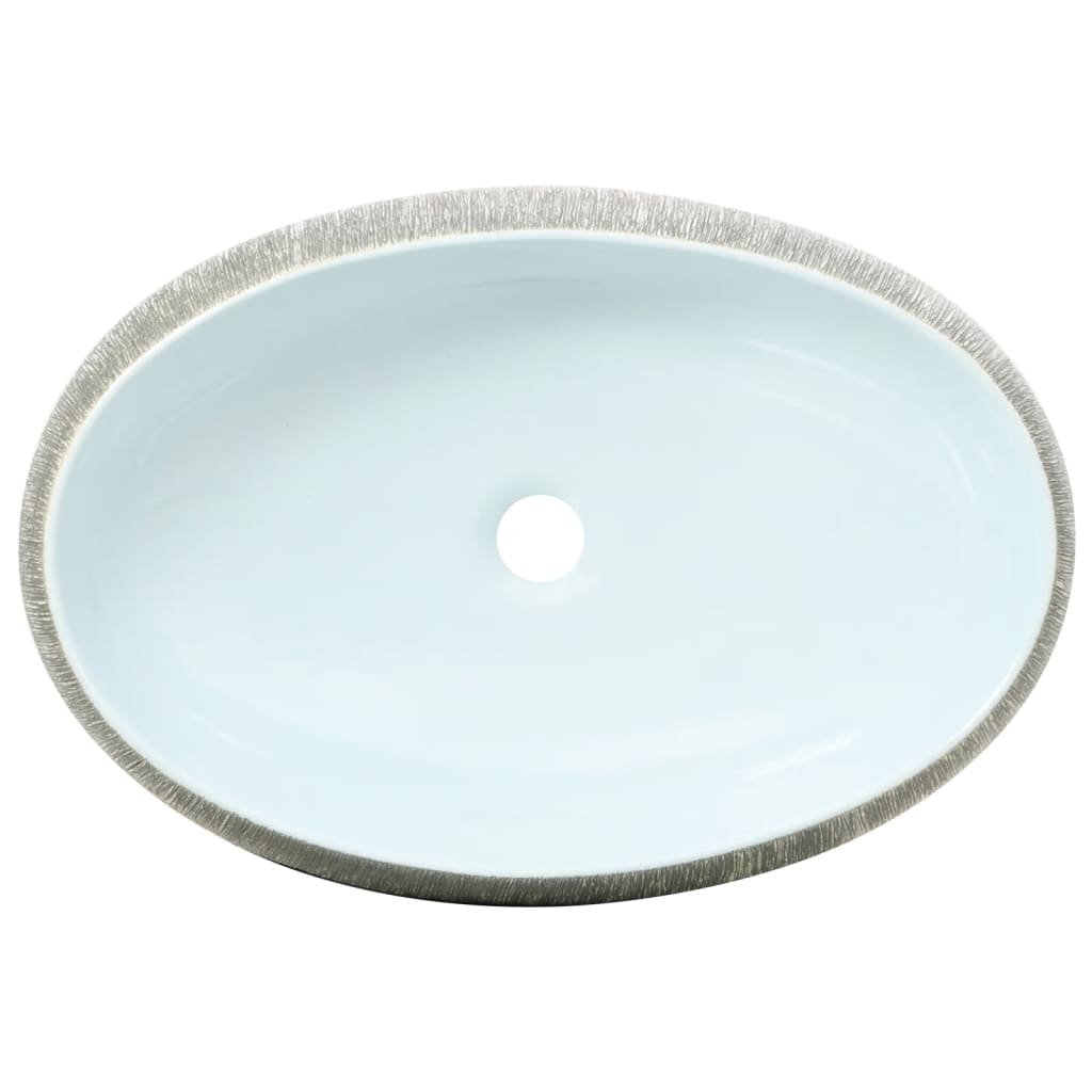 Countertop washbasin, gray and blue, 59x40x15 cm, ceramic, oval