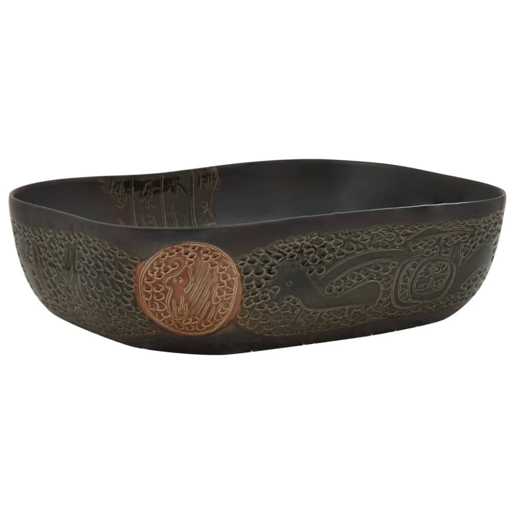 Countertop washbasin, black, 48x37.5x13.5 cm, ceramic, rectangle